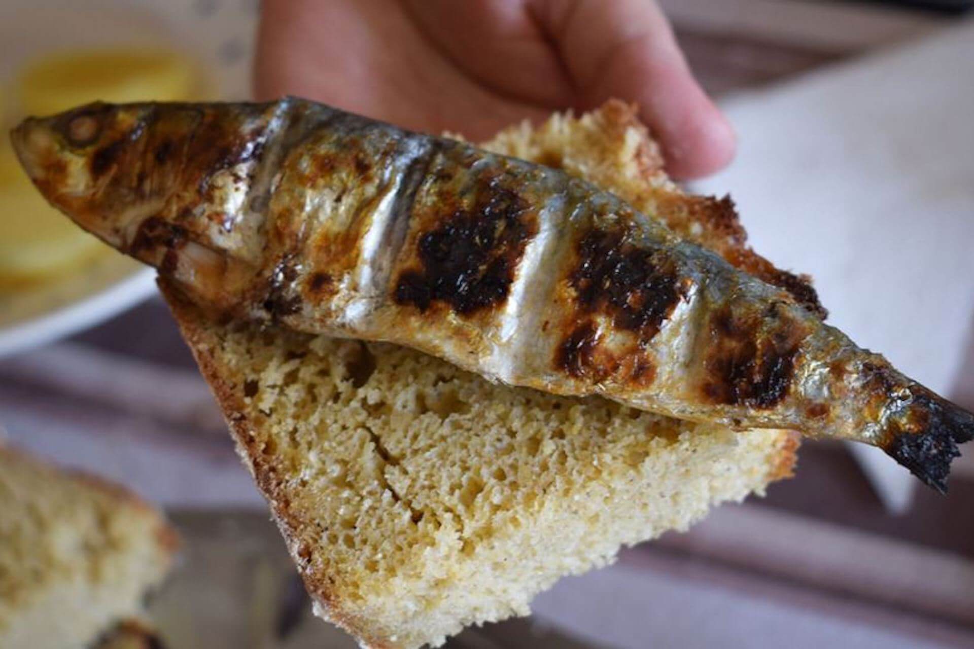 Traditionnelles sardines grillées sur le pain à la mode portugaise